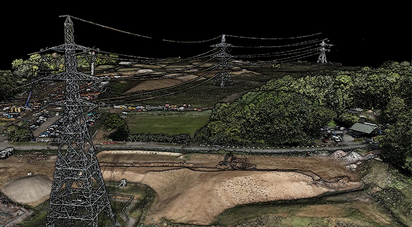 Photogrammetry point cloud of a transmission corridor and construction site