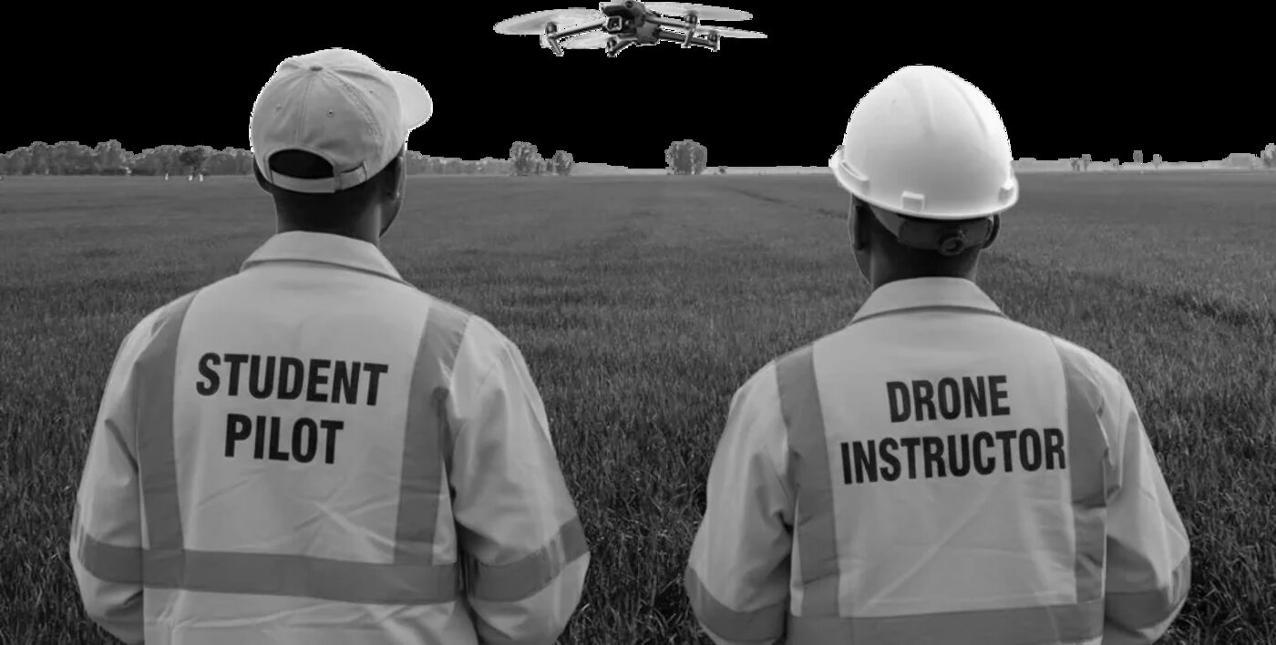 Student pilot flying under the supervision of a drone instructor